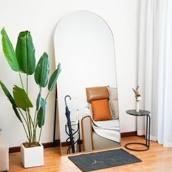 74.5" Arched Full-Length Mirror with Stand Gold Mirror