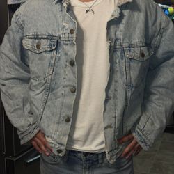 Vintage NAF-NAF Le Grand Merchant Look, Jean Jacket Wool Lined, Made In Paris 