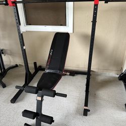 CAP Barbell Multi-Functional Power and Squat Rack with Bar Holder, adjustable bench & 45Lb barbell $250    