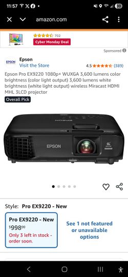 Epson EX9220 3,600 Lumens Wireless Projector