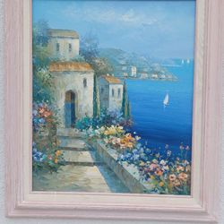 Beautiful Framed Painting Of Coastal Sea Scape 