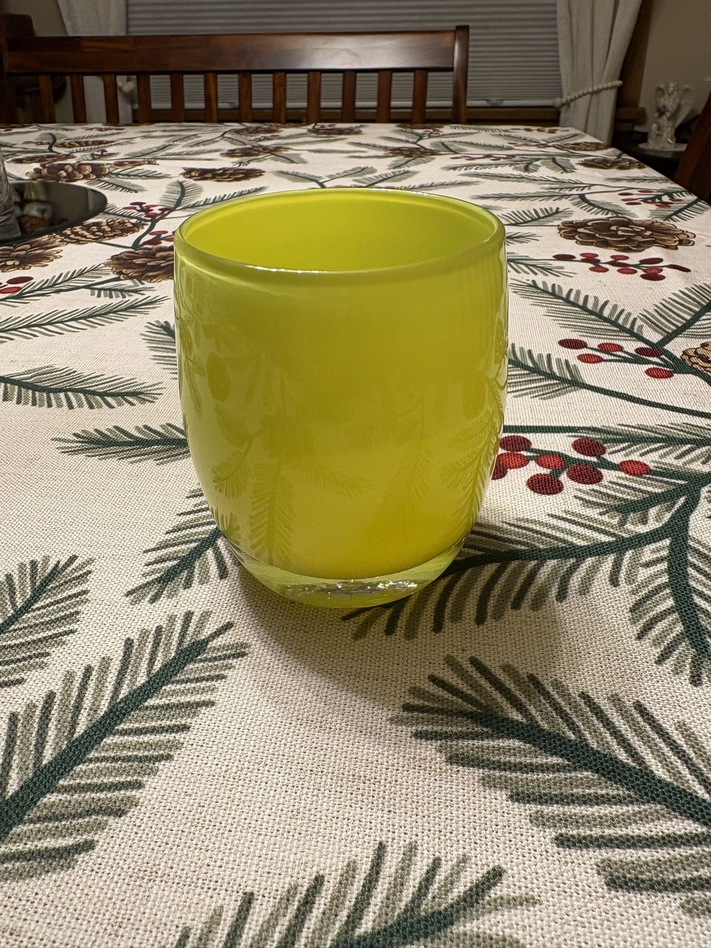 Glassybaby "fearless" bright yellow hand-blown glass votive candle holder