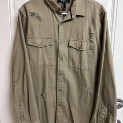 Forever 21 Khaki Button Up Size Large