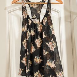 Kimchi Blue Urban Outfitters Grey Floral Razor Back Flowy Tank Top Medium