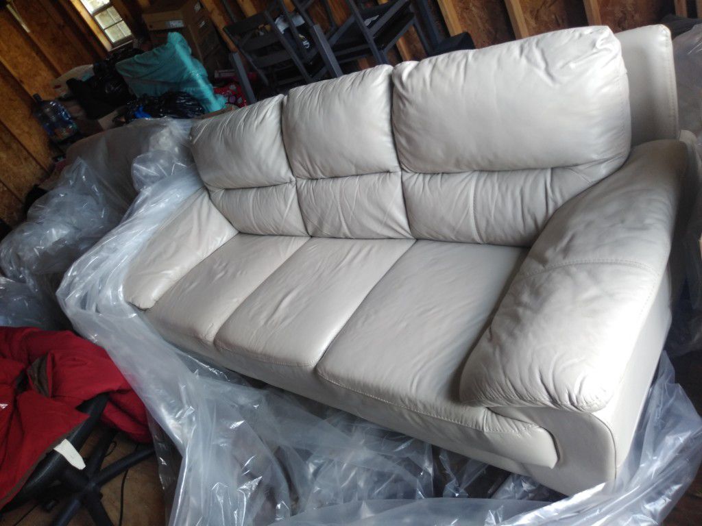 All white REAL leather sofa and love seat