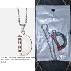 NEVER USED. Stainless Steel Football Initial Pendant & Necklace 