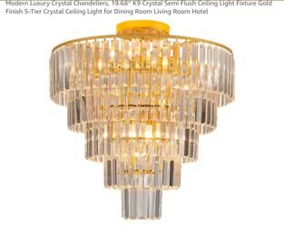 Modern Luxury Crystal Chandeliers, 19.68‘’ K9 Crystal Semi Flush Ceiling Light