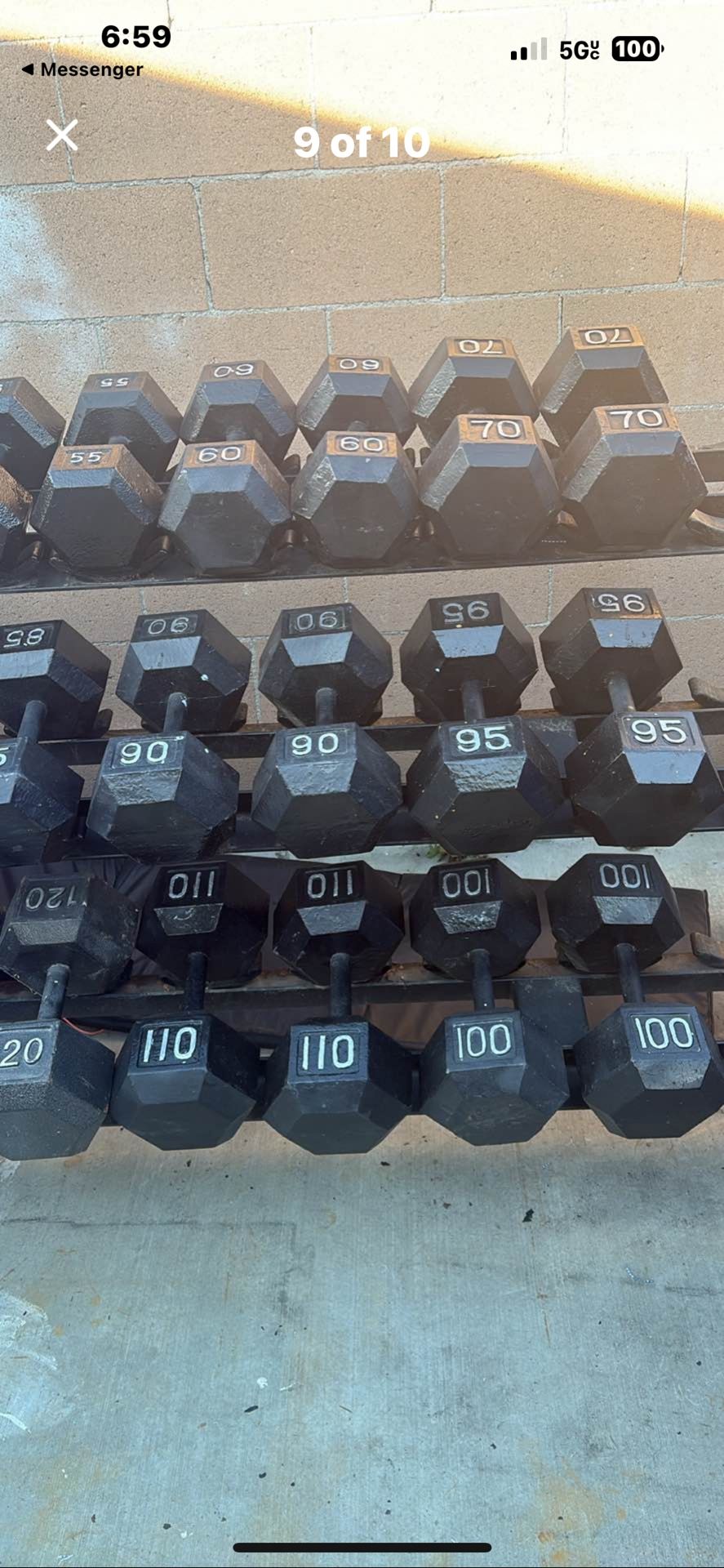 5 Up To 120. Hex Dumbbells  In Good Condition 