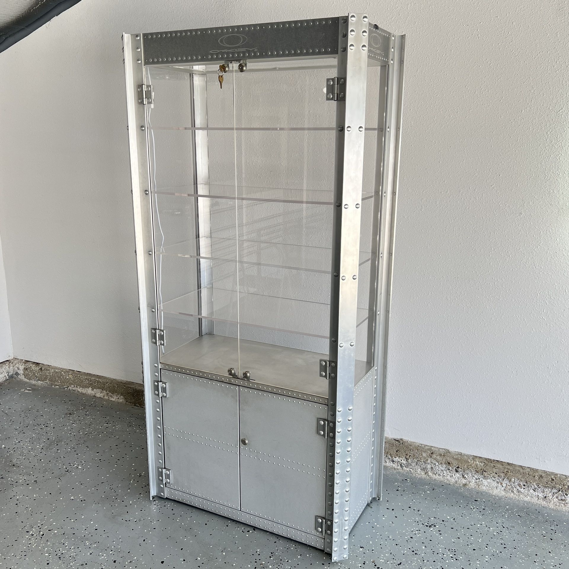 RARE OAKLEY X-METAL DOUBLE DOORS WIDE DISPLAY CASE CABINET STAND 