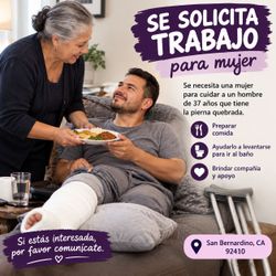 SE SOLICITA MUJER PARA CUIDAR A HOMBRE DE 37 AÑOS
