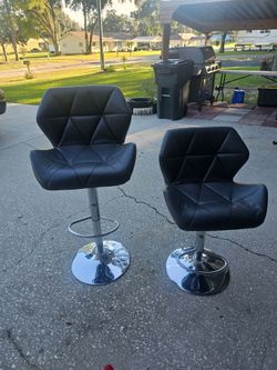 Dark Grey Faux Leather Adjustable Bar Stools – Set of 2