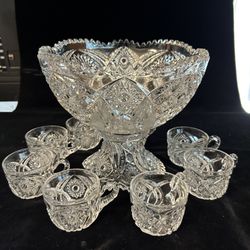 Cambridge Glass Punch Bowl & Cups