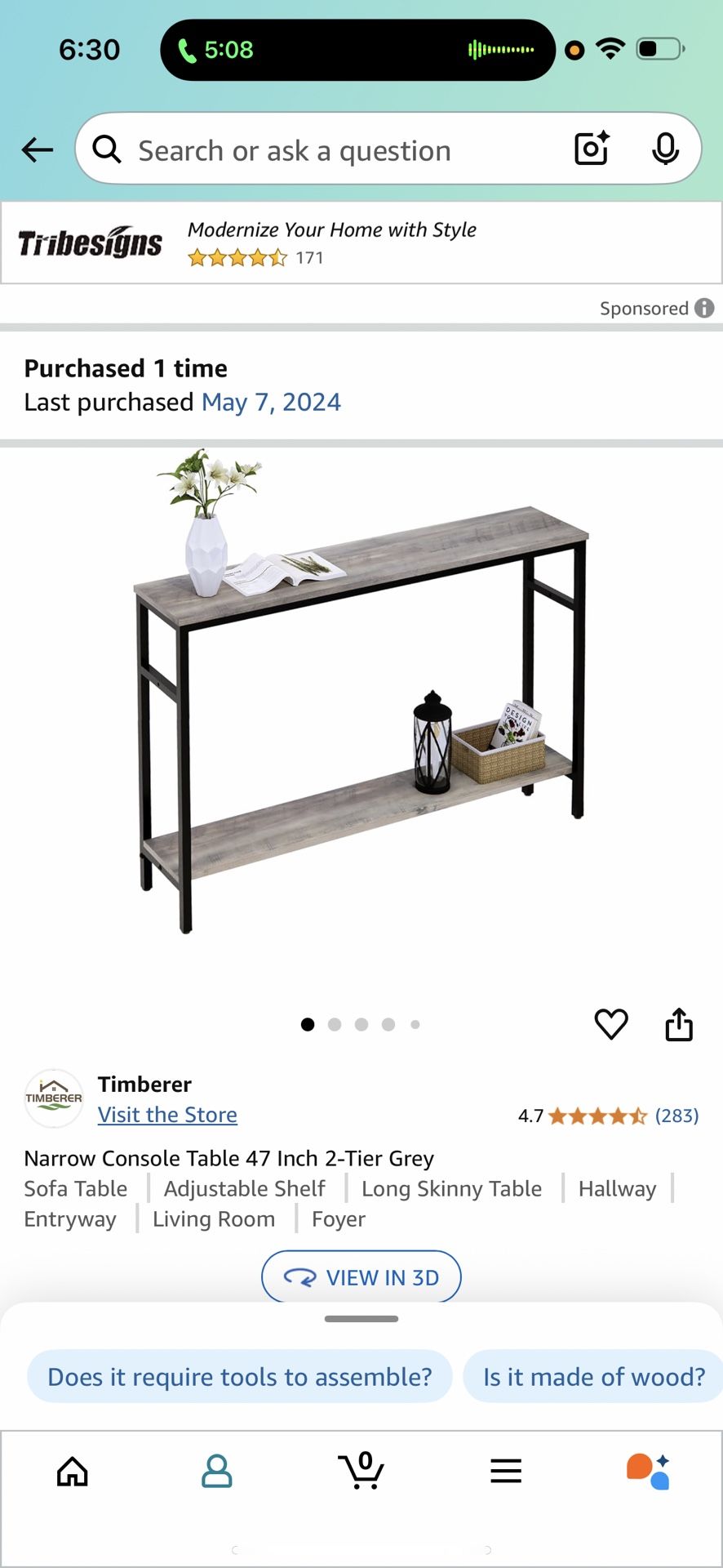 Grey Wooden Console Table (47-inch)