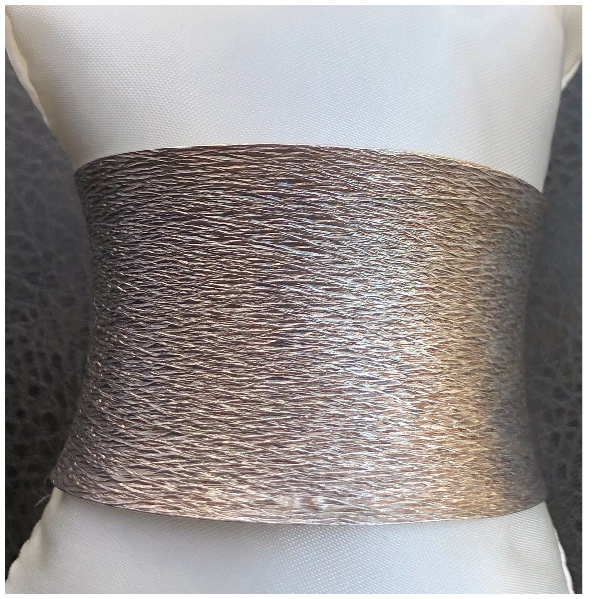 Solid 925 Sterling Silver Wide Cuff Texture Bangle 6.25”