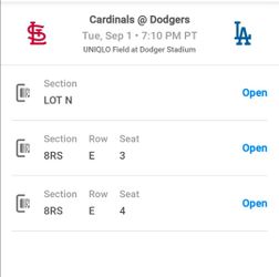 9/1 7pm 2 tickets and preferred parking lot N