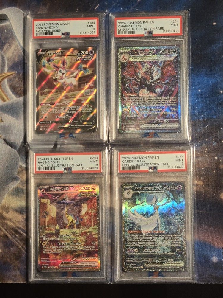 PSA 9 LOT: Charizard/ Sylveon/ Gardevoir/ Raging Bolt