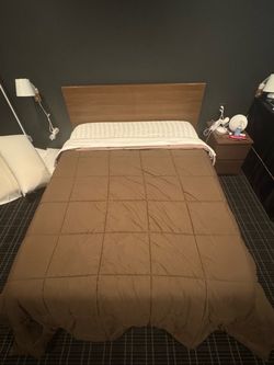 Queen Bed Frame and Wood Headboard + Nightstand