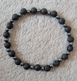 Natural Lava And Hematite Beads Stretch Bracelet