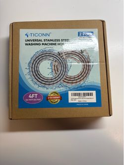 TICONN Universal Stainless Steel Washing Machine Hose 2-Pack - 4ft Right Angle *Brand New
