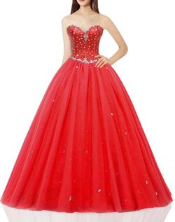New Likedpage Sweetheart Ball Gown Quinceanera / Prom Tulle Jeweled Red Dress US 12