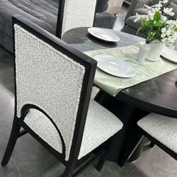 Elegant 5 Piece Dining Set Black Table Boucle Chairs Brand New In Box Firm Price $559