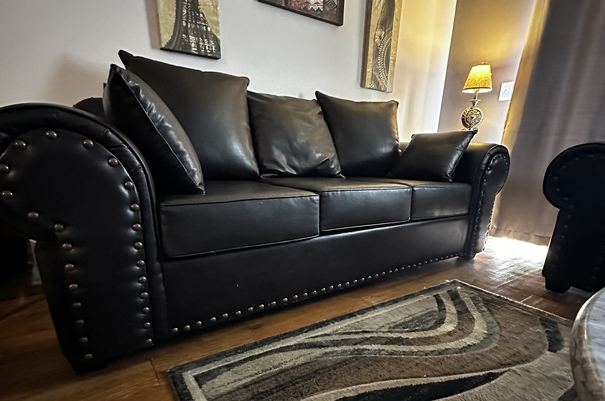 Black Faux Leather Sofa & Loveseat Set – Great Condition 