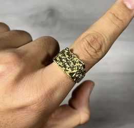 Mens Stainless Steel Gold Plated Nugget Ring (Size 10)