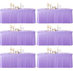 6 Pack Lavender Spandex Tablecloths For Rectangle Tables Light Purple Stretch Table Cloth Rectangle 6ft Lilac Elastic Fitted Table Cover With Skirt Fo