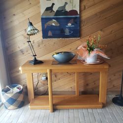 Long Oak Wood End Table
