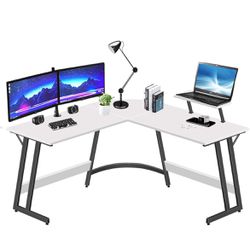 Lufeiya L Shaped Desk White Corner Computer Desks for Small Space Home Office Student Study Bedroom PC Work,51 Inch Modern L-Shaped Writing Table with