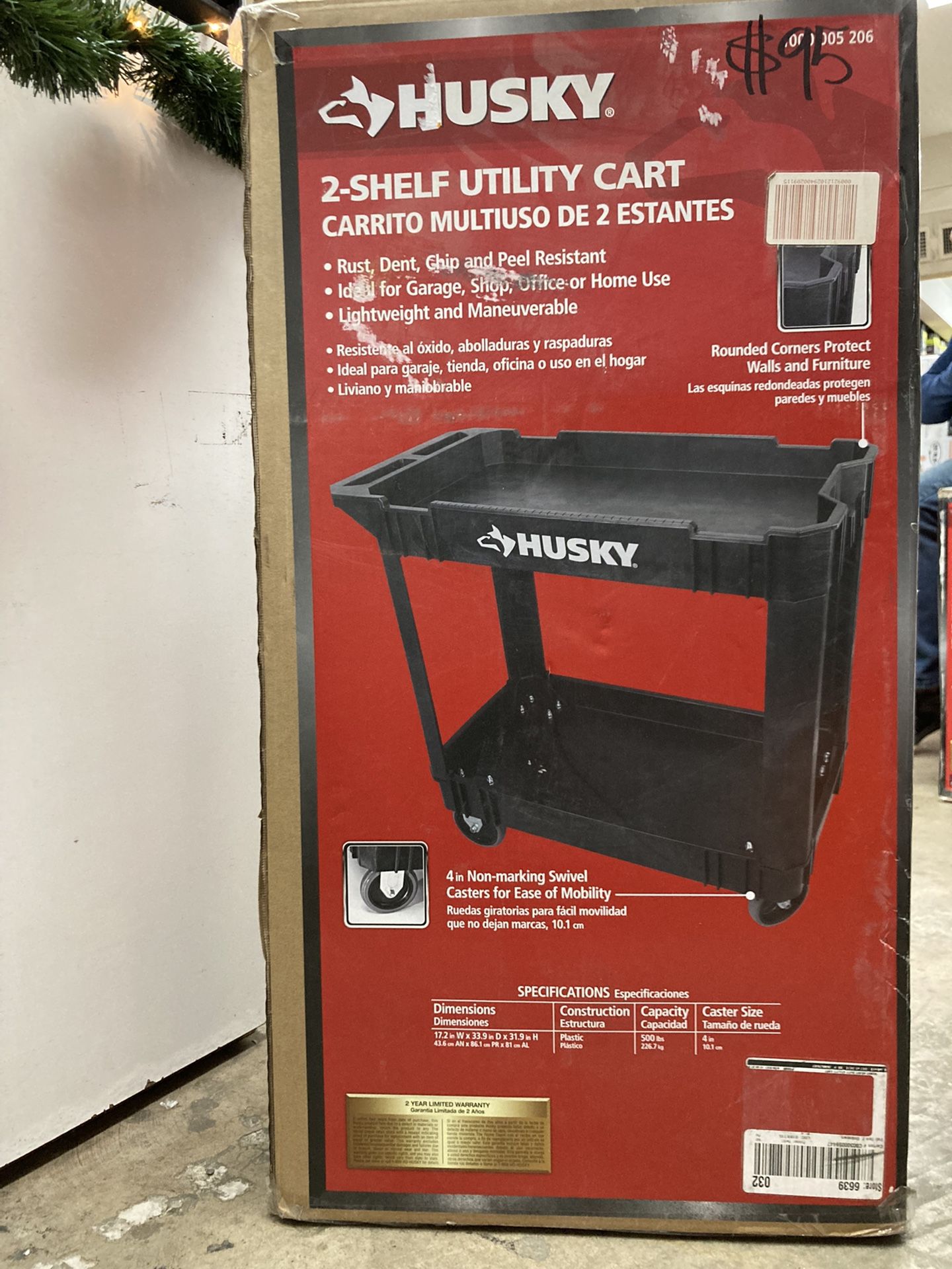 Husky 2-Tier Plastic 4-Wheeled Service Cart in Black