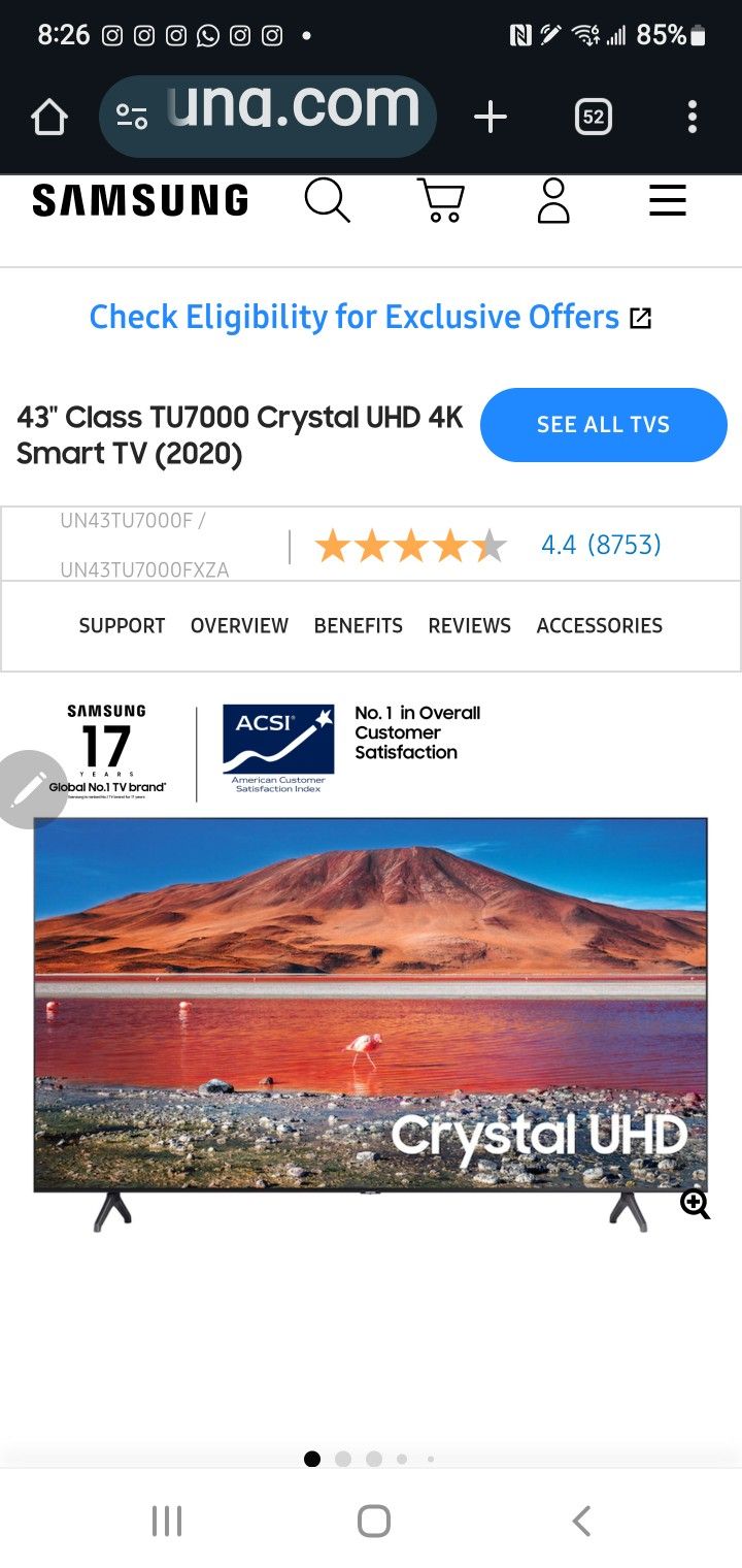 HARDLY USED SAMSUNG 43" CRYSTAL UHD SMART TV.