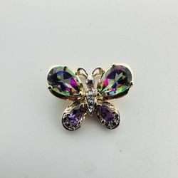 10k Gold Mystic Topaz/Amethyst Butterfly Pendant