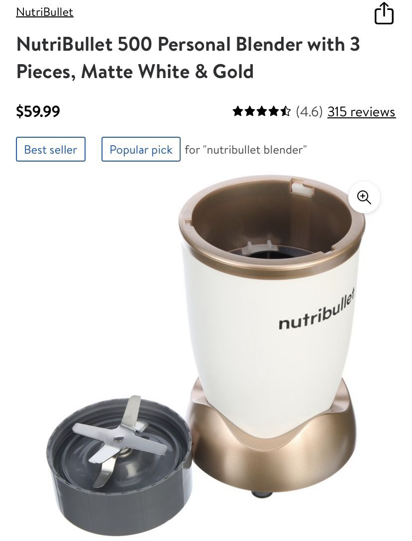 NEW, NutriBullet 500 Personal Blender with 3 Pieces, Matte White & Gold for  Sale in Dallas, TX - OfferUp