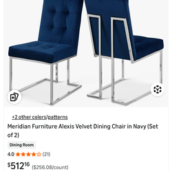 Meridian alexis velvet royal blue chairs plus table