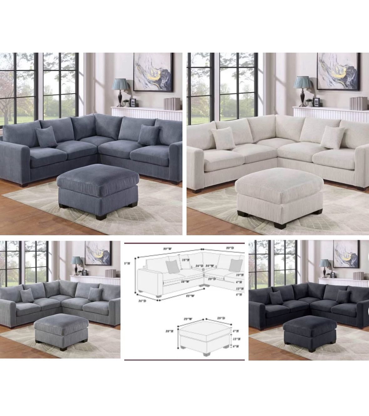 3 Pc Sectional Set With Ottoman