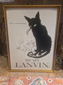 Vintage Lanvin "My Sin" Cat Art - Professionally Custom Framed - HUGE Value!