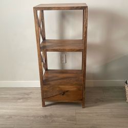 Rustic Wooden 3-Tier Shelf with Drawer – Farmhouse Style Storage
