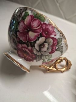 Floral Porcelain Teacup with Gold Handle