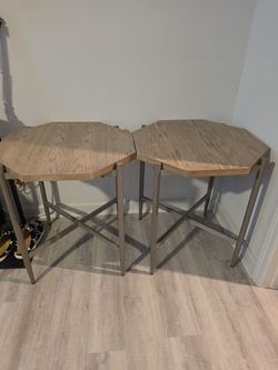 Pair of Octagonal Wood and Metal Side Tables