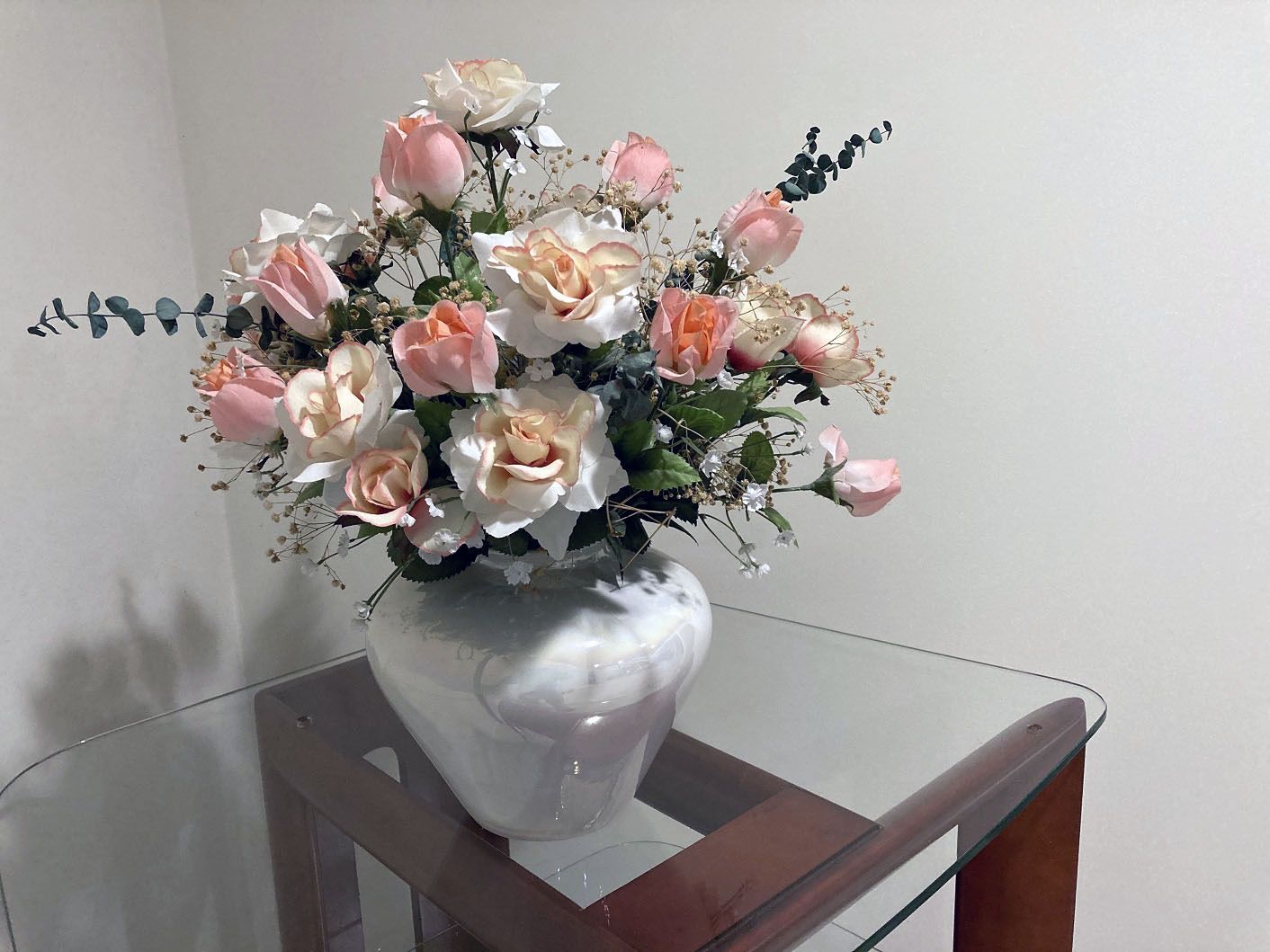 Vase with custom artificial flower arrangement