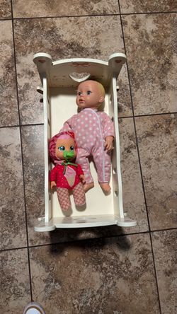 Baby Doll Cradle with Two Dolls