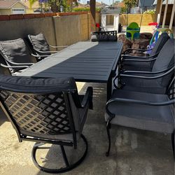 Large Outdoor Patio Dining Set – 10 Chairs (2 Swivel) + Expandable Table