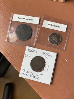 1(contact info removed) Worn US Shield Nickel-2 Cent apiece - Large 1 Cent Piece