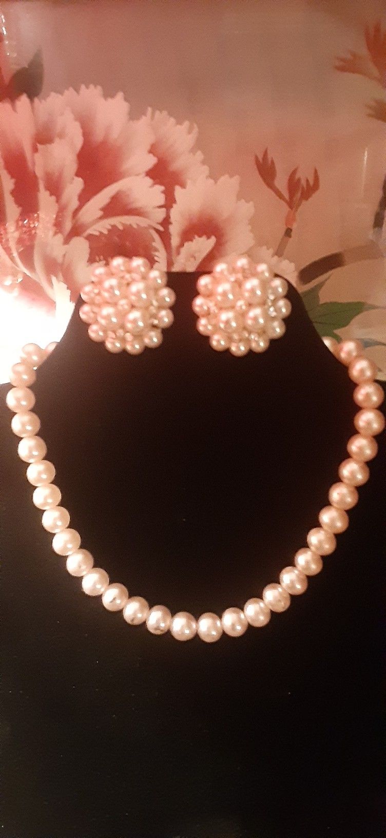 c1950 FAUX PEARL CHOKER & Earrings Japan