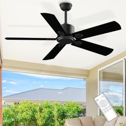 Brand New 52-Inch outdoor/Indoor Black Fan with 6 Speeds and Remote