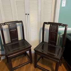 Two Wood Asian Antique Chairs Sold As A Pair