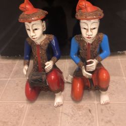Vintage Pair Wooden carved musician statues