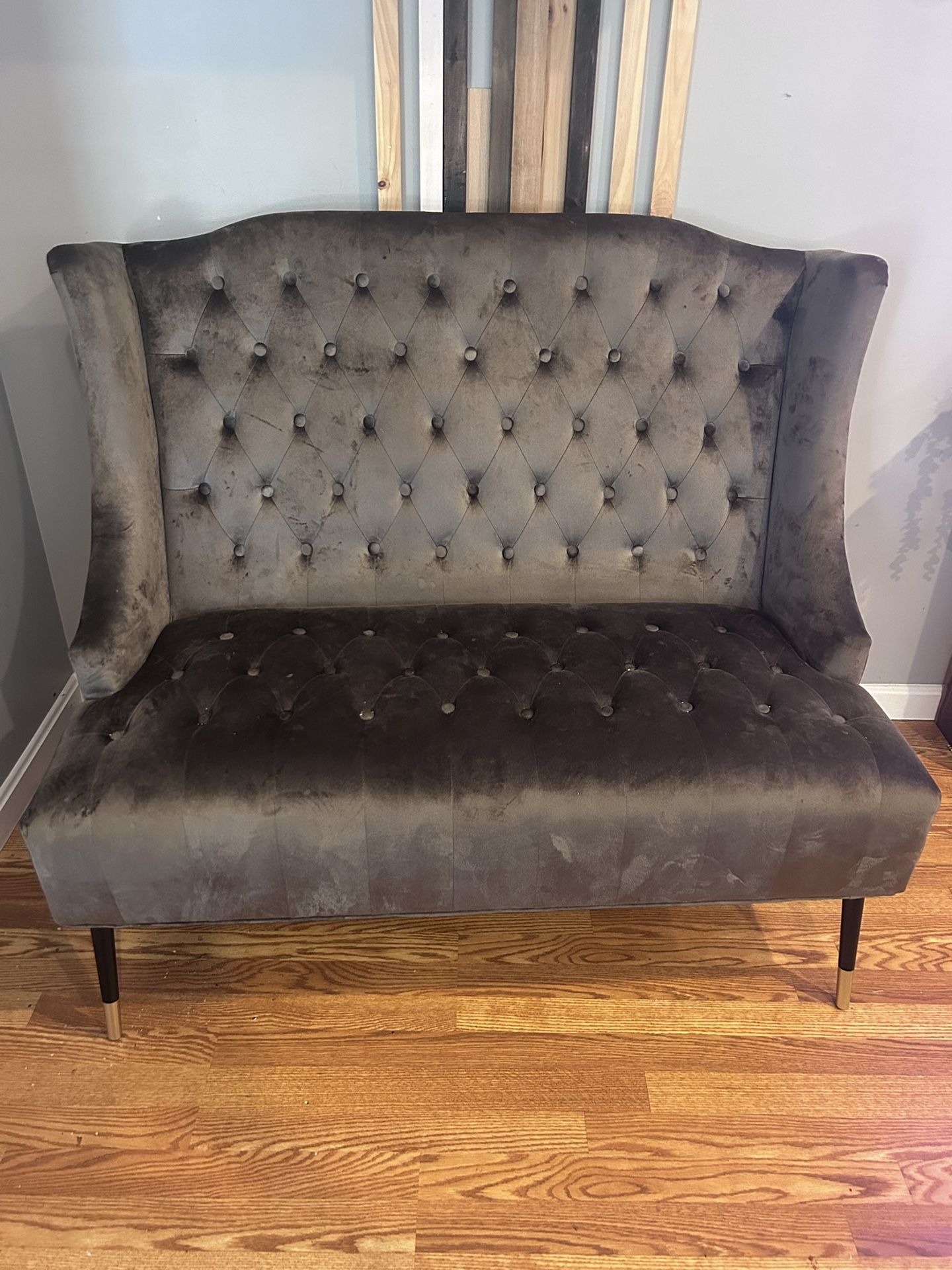 Grey Velvet Love Seat