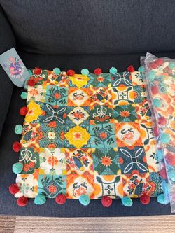 Set of 3 Boho 16” Cushion Covers – Colorful Pom Pom Design